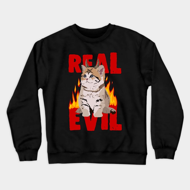 cute kitten real evil Crewneck Sweatshirt by VizRad